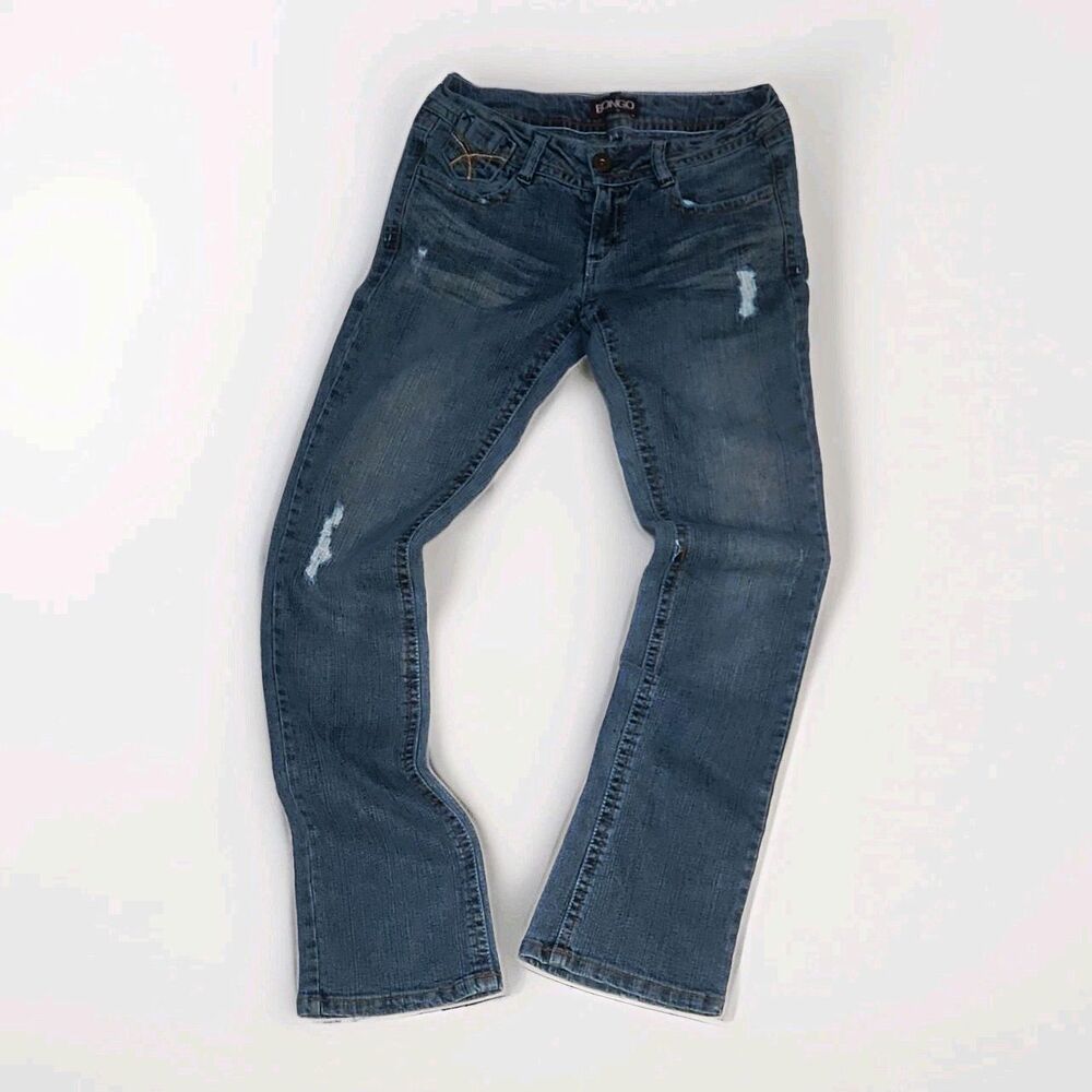 Bongo Juniors Women's Size 5 Blue Medium Wash Distressed Bootcut 5-Pocket Jeans